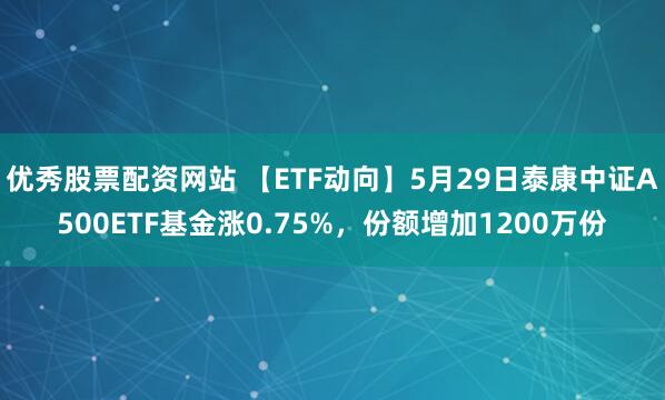 优秀股票配资网站 【ETF动向】5月29日泰康中证A500ETF基金涨0.75%，份额增加1200万份